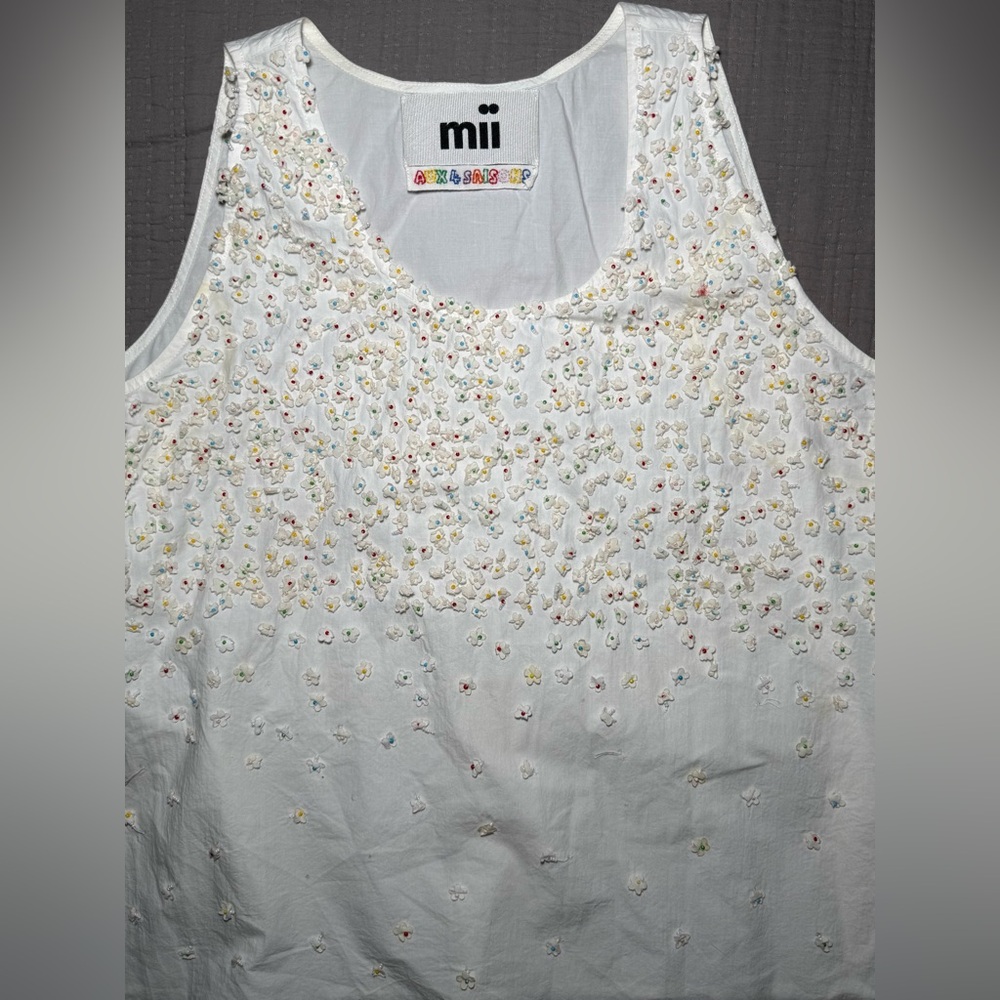 Mii Embroidered Beaded Floral Tank Top Cotton Handmade S - Picture 6 of 12